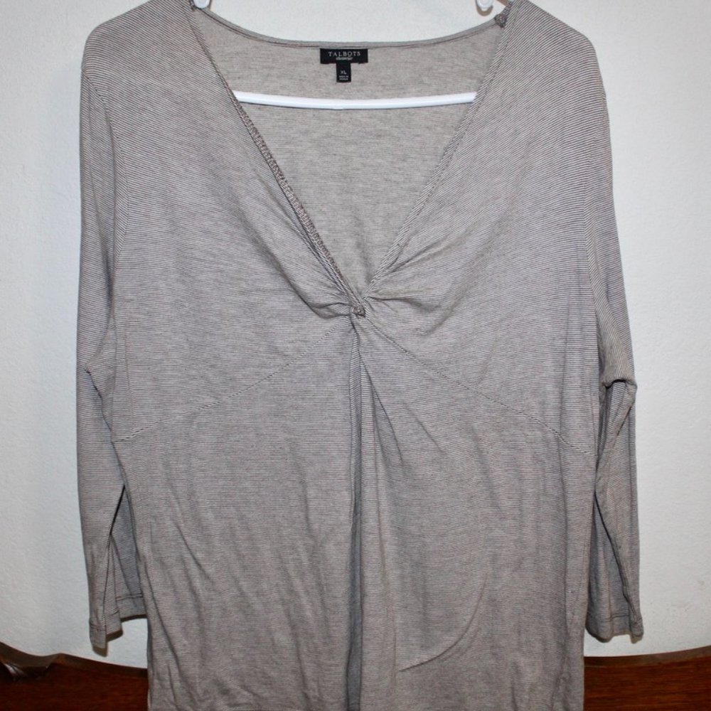 Talbots Brown and White V-neck Top Size XL